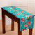 Cotton table runner, 'Floral Greetings' - Turquoise Blue Cotton Table Runner with Floral Pattern (image 2) thumbail