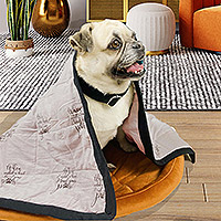 Cotton pet blanket, 'Dreamy Friendship' - Inspirational Printed Cotton Pet Blanket with Black Piping