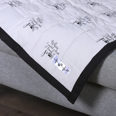 Cotton pet blanket, 'Dreamy Friendship' - Inspirational Printed Cotton Pet Blanket with Black Piping