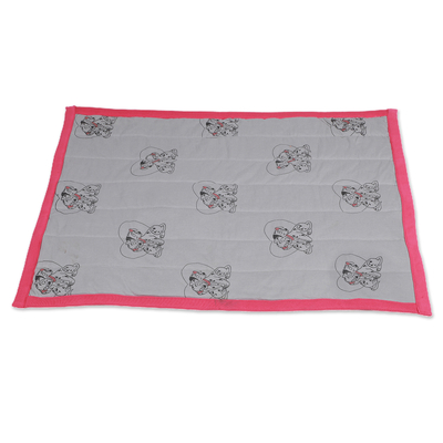 Cotton pet blanket, 'Carmine Yawn' - Dog-Themed Printed Cotton Pet Blanket with Carmine Piping