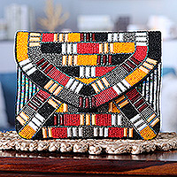 Hand-beaded clutch, 'India's Glamour' - Handcrafted Geometric Beaded Clutch in Vibrant Hues