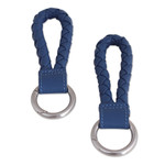 Leather key fobs, 'Azure Duo' (pair) - Handcrafted Braided Azure Leather Key Fobs (Pair)