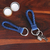 Leather key fobs, 'Azure Duo' (pair) - Handcrafted Braided Azure Leather Key Fobs (Pair)