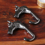 Brass wall hooks, 'Regal Horse' (pair) - Antiqued Finished Horse-Shaped Brass Wall Hooks from India