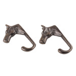 Brass wall hooks, 'Regal Horse' (pair) - Antiqued Finished Horse-Shaped Brass Wall Hooks from India