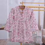 Block-printed cotton tunic, 'Dulcet Spring' - Block-Printed Floral Pink and Red Cotton Tunic from India