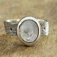 Moonstone single stone ring, 'Celestial Elegance' - Sterling Silver Single Stone Ring with Natural Moonstone