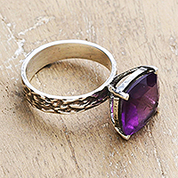 Amethyst single stone ring, 'Violet Passion' - Polished Ten-Carat Amethyst Single Stone Ring from India