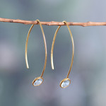 Gold-plated blue topaz drop earrings, 'Blue Madam' - 18k Gold-Plated Drop Earrings with Faceted Blue Topaz Gems