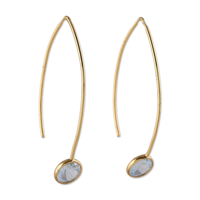 Gold-plated blue topaz drop earrings, 'Blue Madam' - 18k Gold-Plated Drop Earrings with Faceted Blue Topaz Gems