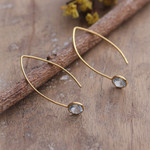 Gold-plated blue topaz drop earrings, 'Blue Madam' - 18k Gold-Plated Drop Earrings with Faceted Blue Topaz Gems