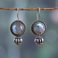 Labradorite dangle earrings, 'Ethereal Tradition' - Polished Natural Labradorite Dangle Earrings from India