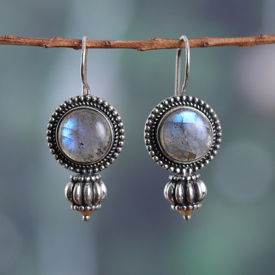 Labradorite dangle earrings, 'Ethereal Tradition' - Polished Natural Labradorite Dangle Earrings from India