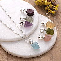 Gemstone necklace pendants, 'Seven Auras' (set of 7) - Set of 7 Gemstone Necklace Pendants with Chain