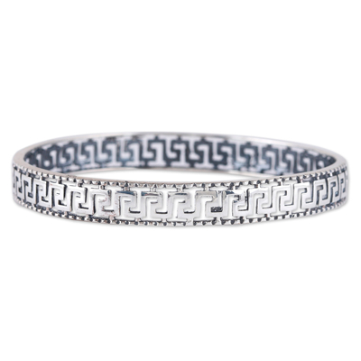 Sterling silver bangle bracelet, 'Greca Beauty' - Polished Greca-Patterned Sterling Silver Bangle Bracelet