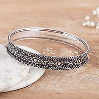 Sterling silver bangle bracelet, 'Flourishing Beauty'