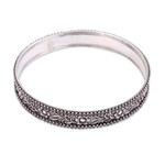 Sterling silver bangle bracelet, 'Flourishing Beauty' - Flower and Leaf-Themed Sterling Silver Bangle Bracelet