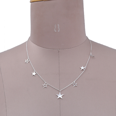 Collar de dijes de plata esterlina - Collar con dije de plata de ley con temática de estrella altamente pulida
