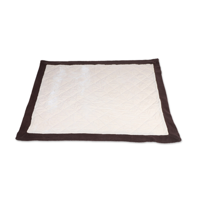 Quilted pet blanket, 'Classic Espresso Dreams' - Vanilla Quilted Pet Blanket with Espresso Piping from India