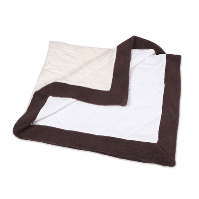 Quilted pet blanket, 'Classic Espresso Dreams' - Vanilla Quilted Pet Blanket with Espresso Piping from India
