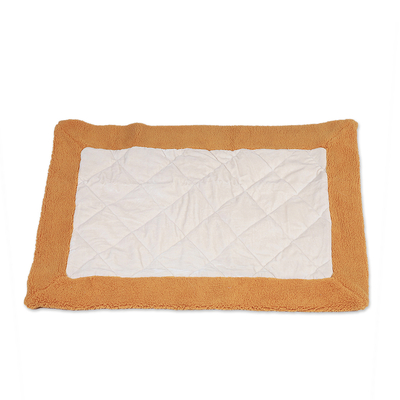 Quilted pet blanket, 'Classic Marigold Dreams' - Vanilla Quilted Pet Blanket with Marigold Piping from India
