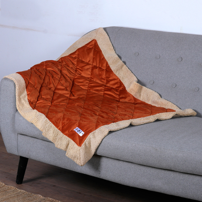 Quilted pet blanket, 'Royal Touch' - Quilted Pet Blanket with Fluffy Borders in Orange and Beige