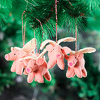 Wool felt ornaments, 'Flying Piggies' (set of 4)