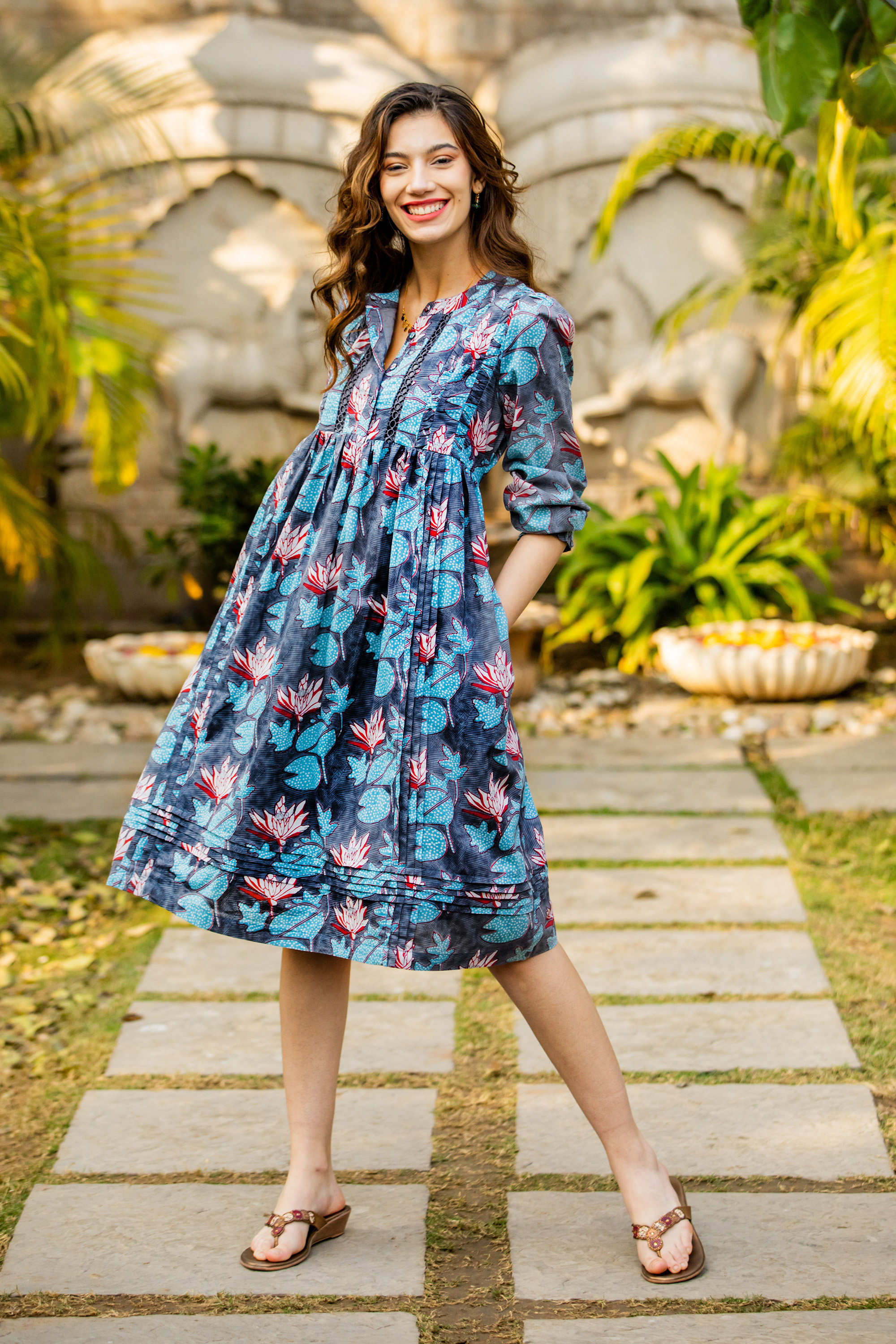 着物・セレモニードレス apolina Nola Dress Folk Floral Blue Mist Apolina Nola Dress - Folk Floral Blue Mist (S7-9) - Little