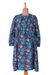 Cotton shift dress, 'Blue Self' - Floral Printed Blue-Toned Knee-Length Cotton Shift Dress