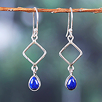 Lapis lazuli dangle earrings, 'Modern Blue' - Geometric Diamond-Shaped Lapis Lazuli Dangle Earrings