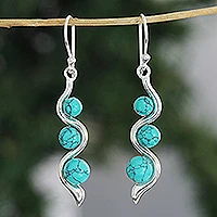 Reconstituted turquoise dangle earrings, 'Swirling Orbs'