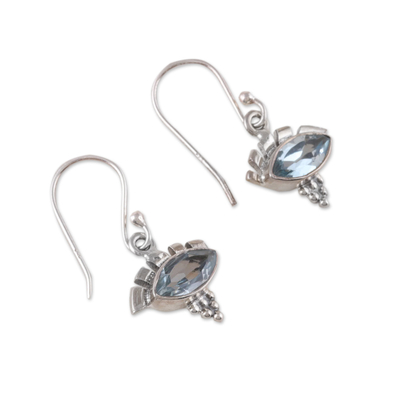 Blue topaz dangle earrings, 'Iridescent Stare' - Two-Carat Marquise-Shaped Blue Topaz Dangle Earrings