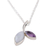 Rainbow moonstone and amethyst pendant necklace, 'Chic Leaf' - Leafy Rainbow Moonstone and Amethyst Pendant Necklace