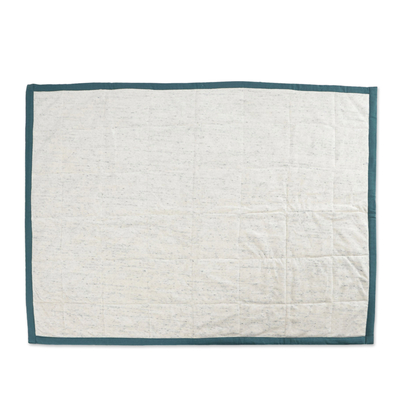 Cotton-accented pet blanket, 'Dreamy Teal' - Azure and Ivory Cotton-Accented Pet Blanket with Teal Piping