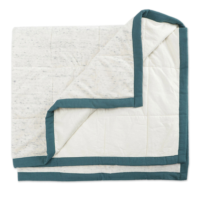 Cotton-accented pet blanket, 'Dreamy Teal' - Azure and Ivory Cotton-Accented Pet Blanket with Teal Piping