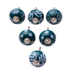 Decorative ceramic knobs, 'Teal Ideas' (set of 6) - Set of Six Handcrafted Whimsical Teal and Blue Ceramic Knobs