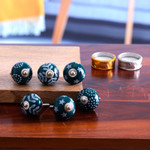 Decorative ceramic knobs, 'Teal Ideas' (set of 6) - Set of Six Handcrafted Whimsical Teal and Blue Ceramic Knobs