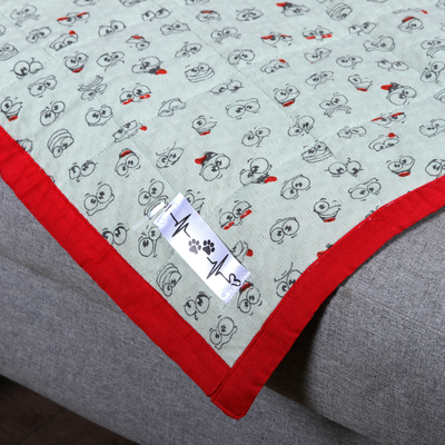 Cotton pet blanket, 'Poppy Expressions' - Cotton Pet Blanket with Printed Pattern and Poppy Piping