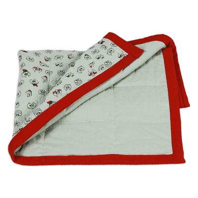 Cotton pet blanket, 'Poppy Expressions' - Cotton Pet Blanket with Printed Pattern and Poppy Piping