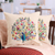 Embroidered cotton cushion covers, 'Divine Peacock in Beige' (pair) - Rayon Embroidered Peacock Beige Cotton Cushion Covers (Pair)