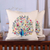 Embroidered cotton cushion covers, 'Divine Peacock in Beige' (pair) - Rayon Embroidered Peacock Beige Cotton Cushion Covers (Pair)
