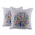 Embroidered cotton cushion covers, 'Divine Peacock in Grey' (pair) - Rayon Embroidered Peacock Grey Cotton Cushion Covers (Pair)