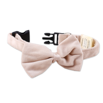 Pet collar, 'Royal Elegance in Alabaster' - Faux Velvet Adjustable Pet Collar with Bow Tie in Alabaster