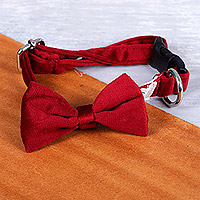 Collar para mascotas, 'Royal Elegance in Cherry' - Collar para mascotas ajustable de terciopelo sintético con pajarita en cereza
