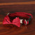 Pet collar, 'Royal Elegance in Cherry' - Faux Velvet Adjustable Pet Collar with Bow Tie in Cherry