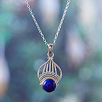 Collar colgante de lapislázuli, 'Royal Tiara' - Collar colgante de lapislázuli pulido inspirado en la tiara