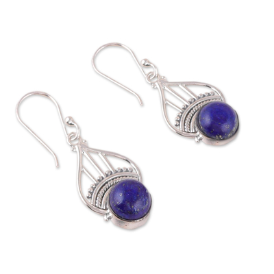 Lapis lazuli dangle earrings, 'Royal Tiara' - Polished Tiara-Inspired Lapis Lazuli Dangle Earrings