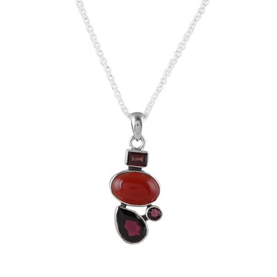 Garnet and carnelian pendant necklace, 'Crimson Arcadia' - 3-Carat Garnet and Natural Carnelian Pendant Necklace