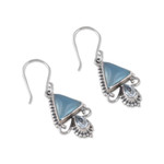 Chalcedony and blue topaz dangle earrings, 'Blue Convergence' - 1-Carat Chalcedony and Blue Topaz Dangle Earrings from India