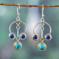 Reconstituted turquoise and lapis lazuli chandelier earrings, 'Flair' - Reconstituted Turquoise and Lapis Lazuli Chandelier Earrings